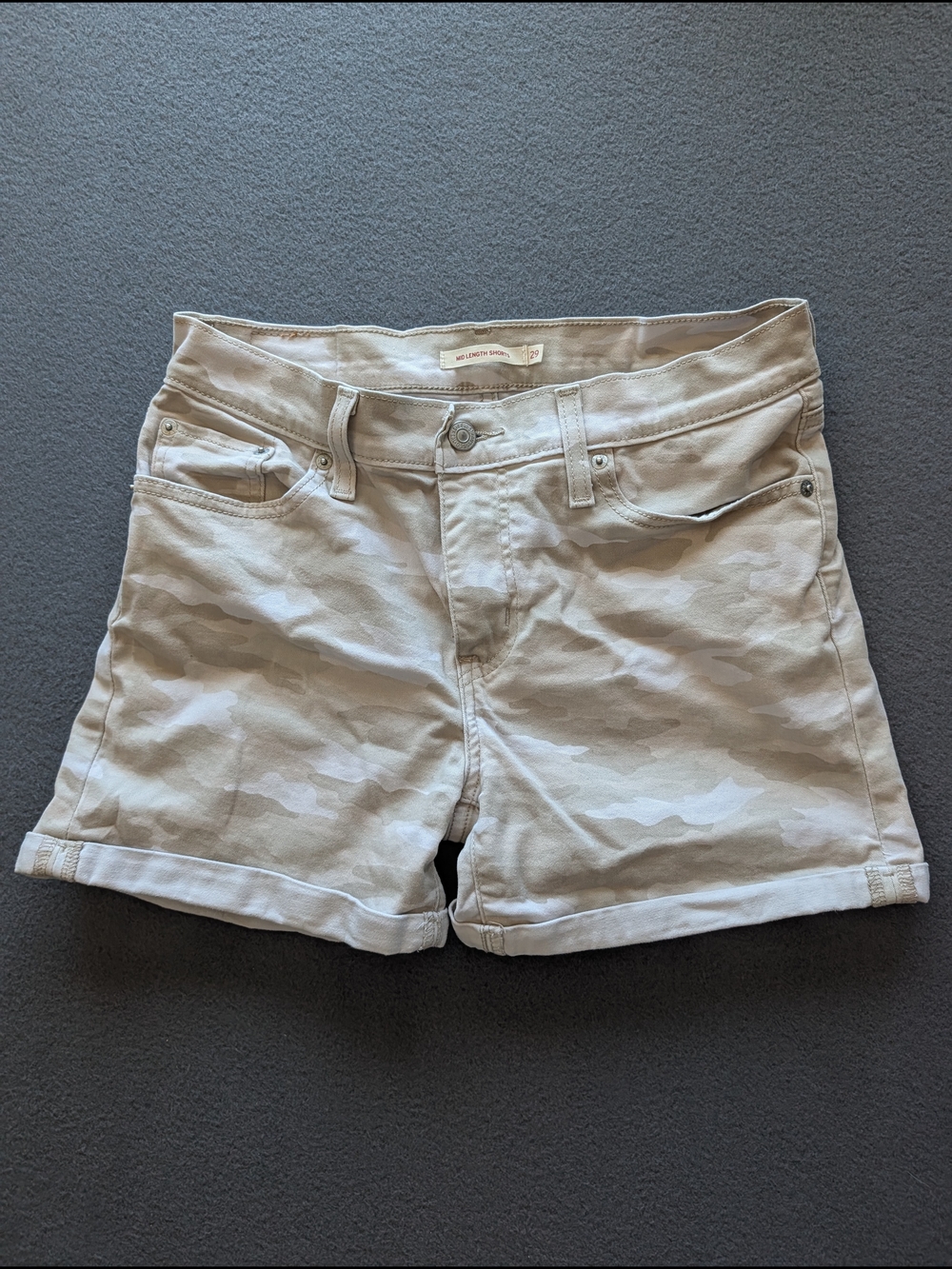 Levi's Beige Camo Roll-Cuff Jean Shorts